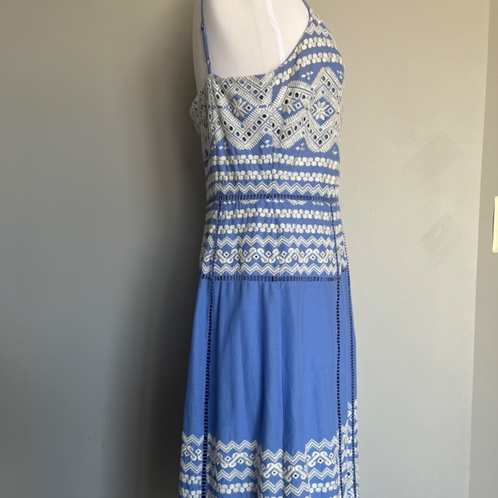 Tory Burch Blue 'Tiara' Embroidered Cotton A-Line Tank Sleeveless Casual Dress - Picture 8 of 15